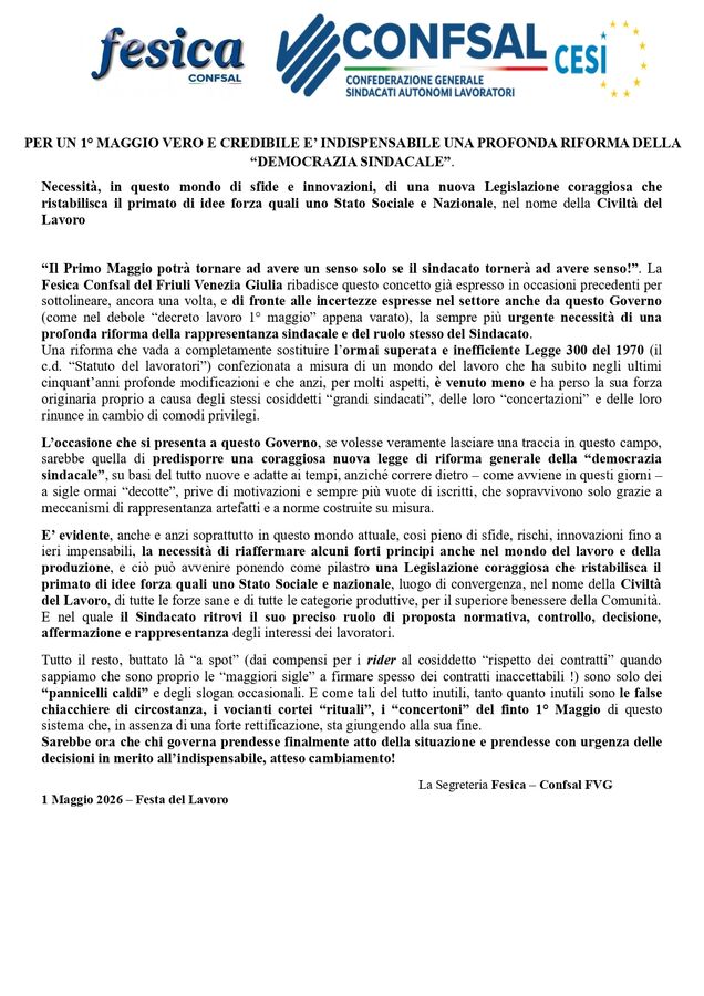 Fesica Confsal Trieste 1 Maggio 2026 page 0001